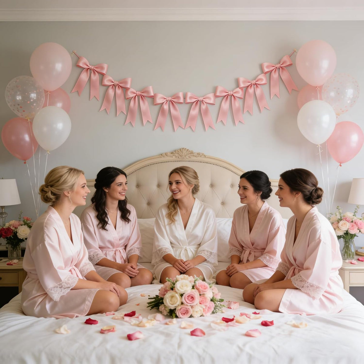 1 String Pink Bow Garland Banner Decorations, Pre-Strung Satin Ribbon Bows for Birthday, Baby Shower, Bridal Shower, Coquette Girls Room, Bow Themed Party, Wedding, Christmas Tree Decorations