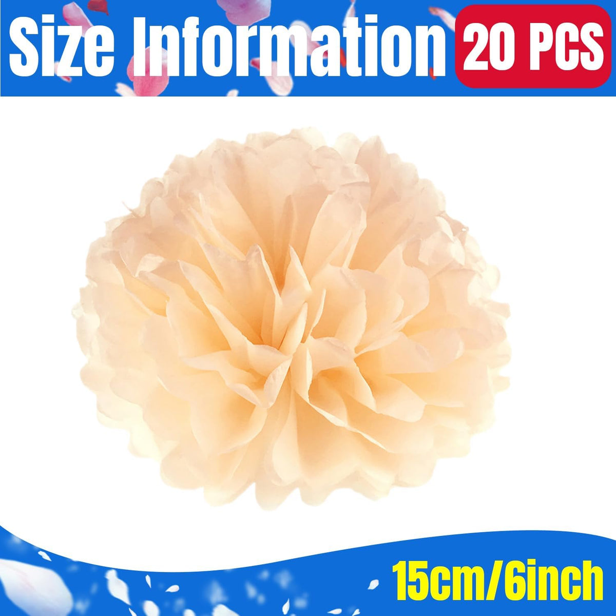 20pcs Peach Paper Pom Poms Decorations, DIY Decorative Tissue Paper Pom-poms Flowers Ball for Party Wedding Outdoor Decoration