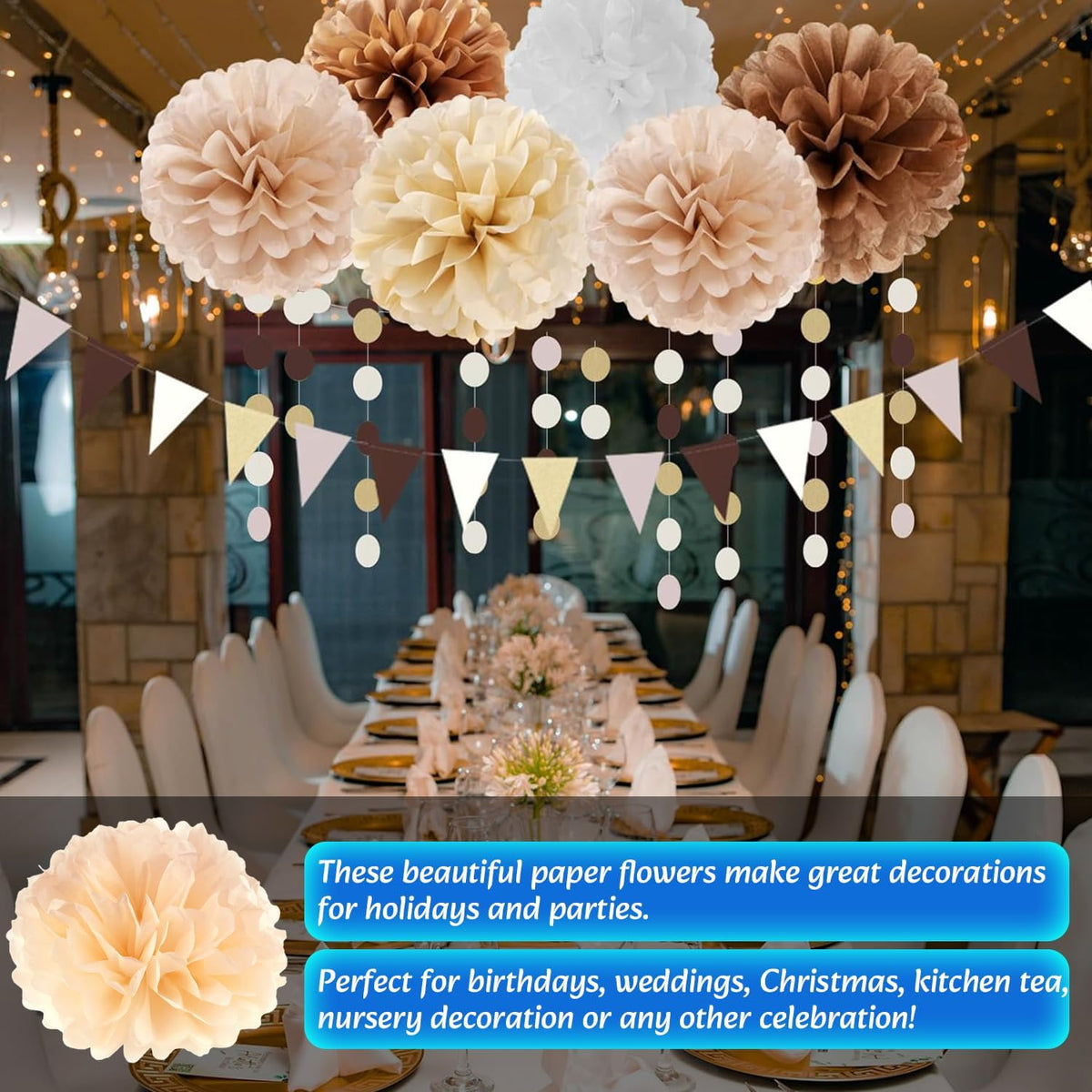 20pcs Peach Paper Pom Poms Decorations, DIY Decorative Tissue Paper Pom-poms Flowers Ball for Party Wedding Outdoor Decoration