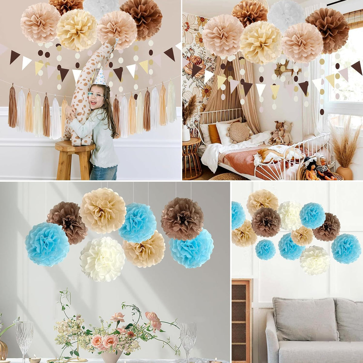 20pcs Peach Paper Pom Poms Decorations, DIY Decorative Tissue Paper Pom-poms Flowers Ball for Party Wedding Outdoor Decoration