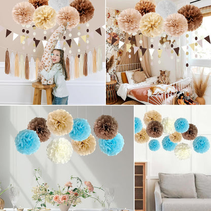 20pcs Peach Paper Pom Poms Decorations, DIY Decorative Tissue Paper Pom-poms Flowers Ball for Party Wedding Outdoor Decoration