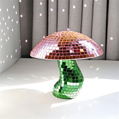 Modern Mirror Disco Ball,Handmade Mushroom Shape Disco Balls,Cool Reflective Light Mirror Balls for DJ Club Party,Disco Dancing Party Decoration,Tabletop Mushroom Sculptures and Statues (Pink)