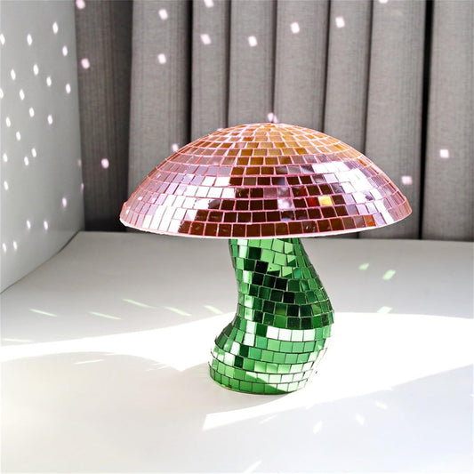 Modern Mirror Disco Ball,Handmade Mushroom Shape Disco Balls,Cool Reflective Light Mirror Balls for DJ Club Party,Disco Dancing Party Decoration,Tabletop Mushroom Sculptures and Statues (Pink)
