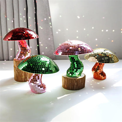 Modern Mirror Disco Ball,Handmade Mushroom Shape Disco Balls,Cool Reflective Light Mirror Balls for DJ Club Party,Disco Dancing Party Decoration,Tabletop Mushroom Sculptures and Statues (Pink)