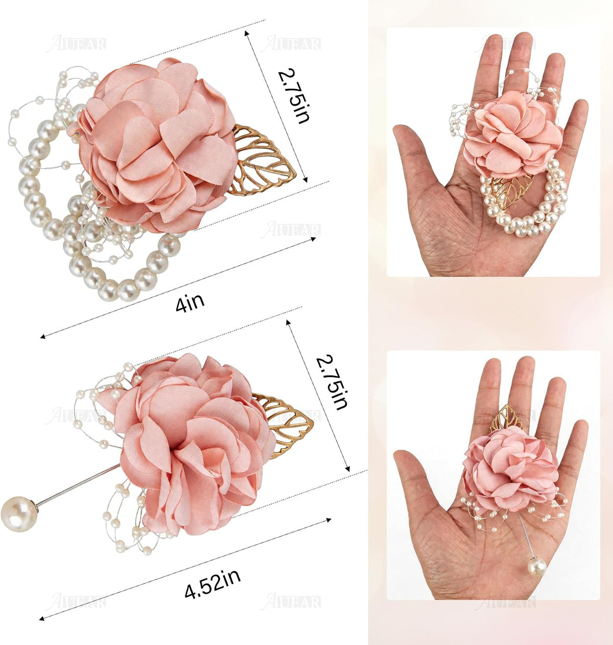 2 Pack Pink Rose Bridesmaid Wrist Flower Corsage and Boutonniere Sets for Party Wedding