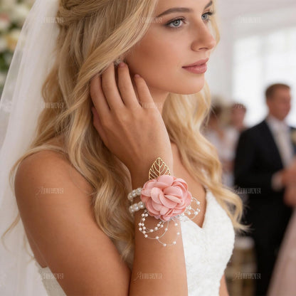 2 Pack Pink Rose Bridesmaid Wrist Flower Corsage and Boutonniere Sets for Party Wedding