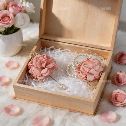 2 Pack Pink Rose Bridesmaid Wrist Flower Corsage and Boutonniere Sets for Party Wedding