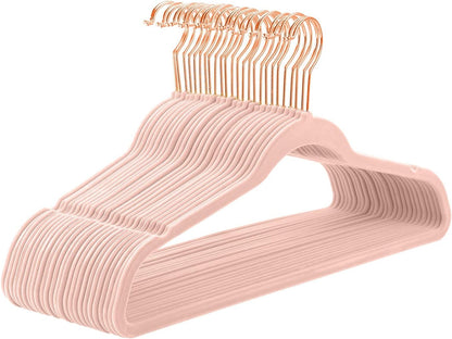 Velvet Hangers 50 Pack Non Slip Heavy Duty Blush Pink Rose Gold Hooks