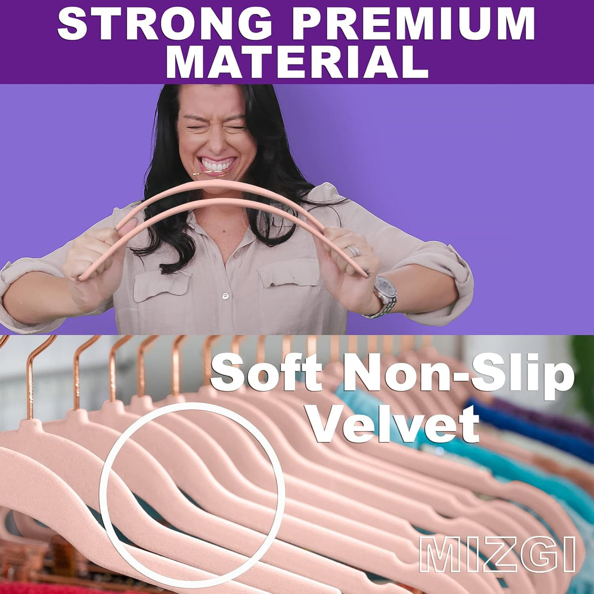 Velvet Hangers 50 Pack Non Slip Heavy Duty Blush Pink Rose Gold Hooks