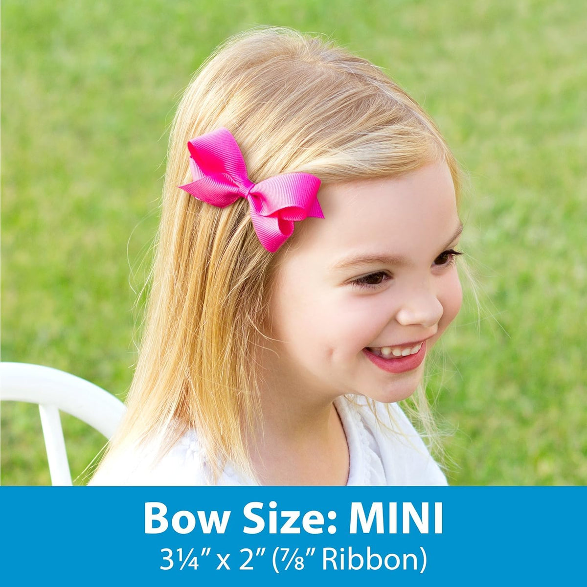 Girls' Classic Grosgrain Moonstitch Edge Hair Bow, No-Slip Hair Clip, Handmade, Light Pink with White, Mini