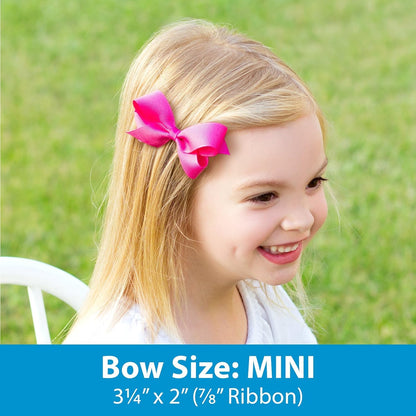 Girls' Classic Grosgrain Moonstitch Edge Hair Bow, No-Slip Hair Clip, Handmade, Light Pink with White, Mini
