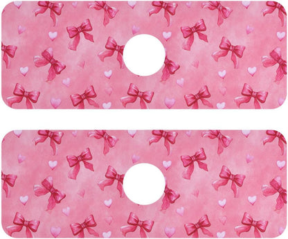 Light Pink Bows Hearts Valentines Faucet Drying mat Silicone Kitchen Faucet Mat Sink Splash Guard Drip Catcher Dish Soap Sponge Holder for Guard Bathroom Farmhouse S