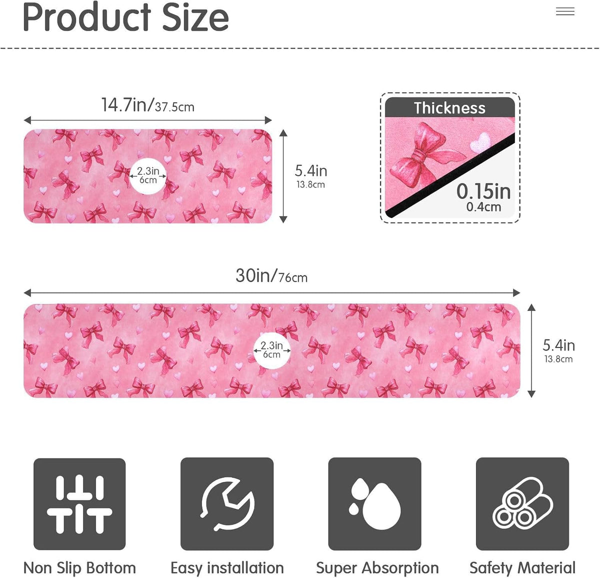Light Pink Bows Hearts Valentines Faucet Drying mat Silicone Kitchen Faucet Mat Sink Splash Guard Drip Catcher Dish Soap Sponge Holder for Guard Bathroom Farmhouse S