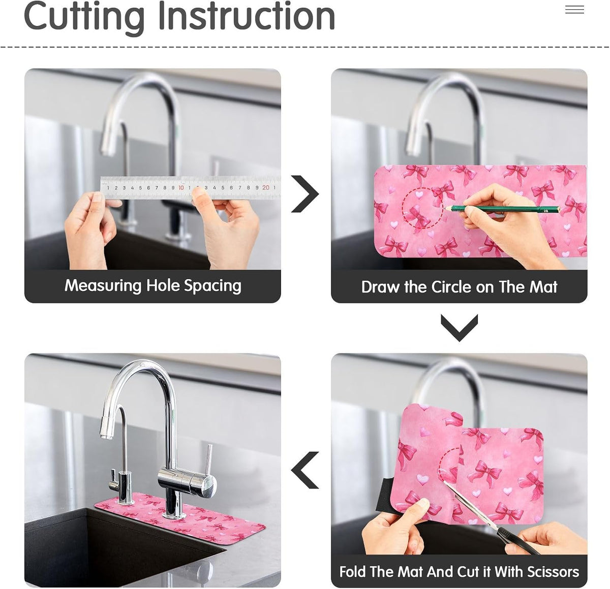 Light Pink Bows Hearts Valentines Faucet Drying mat Silicone Kitchen Faucet Mat Sink Splash Guard Drip Catcher Dish Soap Sponge Holder for Guard Bathroom Farmhouse S