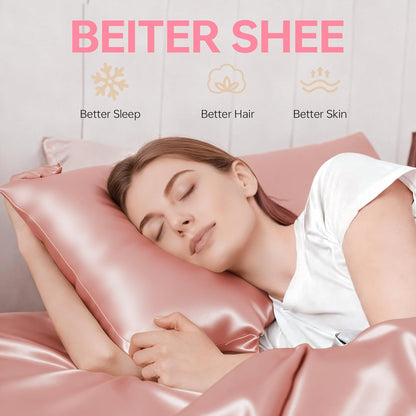Satin Pillowcase for Hair and Skin, 2 Pack Soft Silky Pillow, Cooling and Wrinkle Resistant, Available in Standard/Queen/King Sizes, 6 Colors (Pink, King (U.S. Standard))