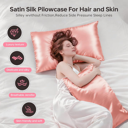 Satin Pillowcase for Hair and Skin, 2 Pack Soft Silky Pillow, Cooling and Wrinkle Resistant, Available in Standard/Queen/King Sizes, 6 Colors (Pink, King (U.S. Standard))