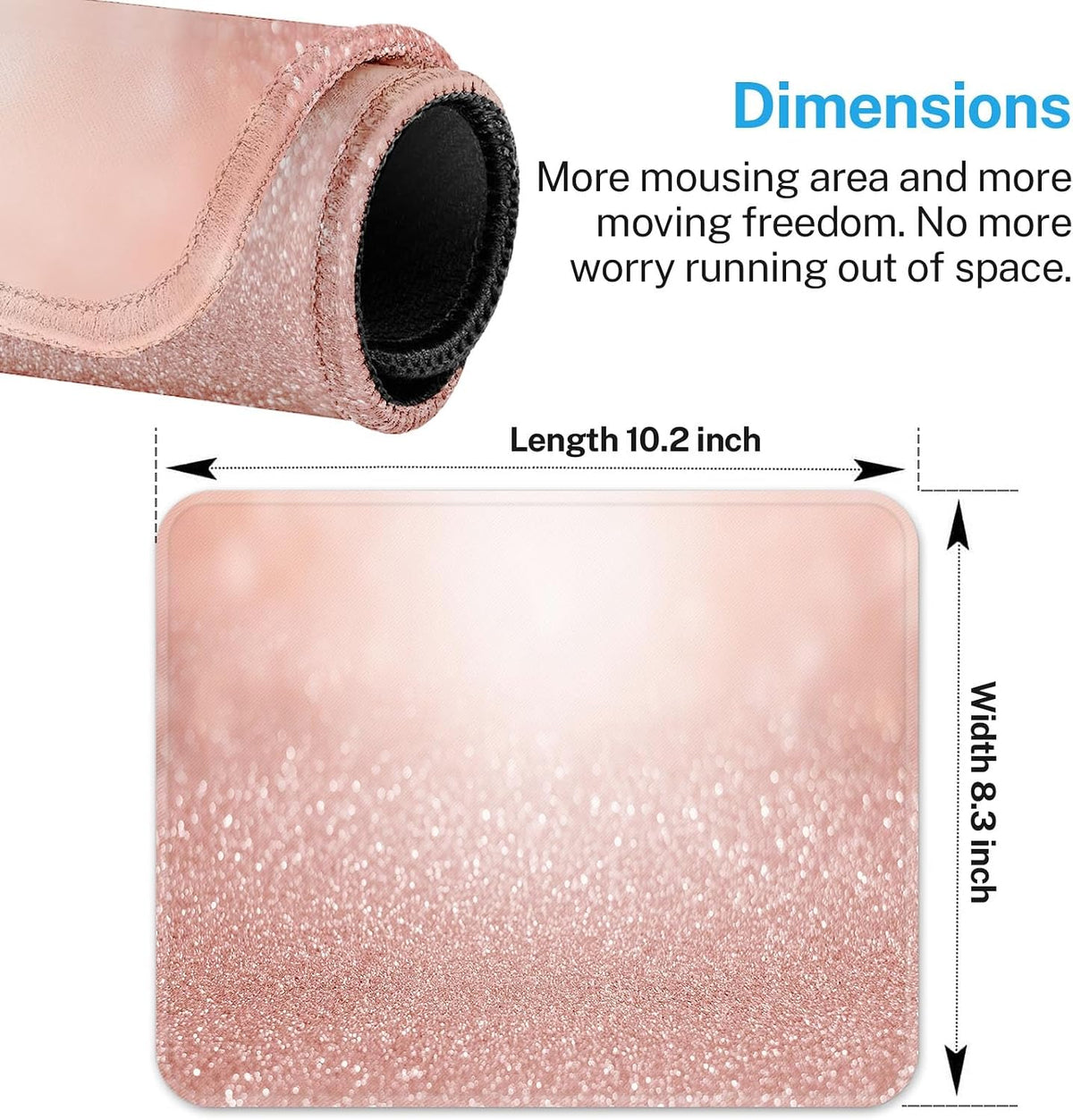 Mouse Pads, 9.5" x 7.9", for Laptop, Rose Gold Pink