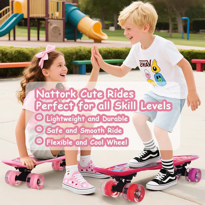 Skateboards 22 Inch Mini Cruiser Skateboard Complete Retro Skate Boards with Colorful Light Up Wheels for Kids Girls Boys Beginners