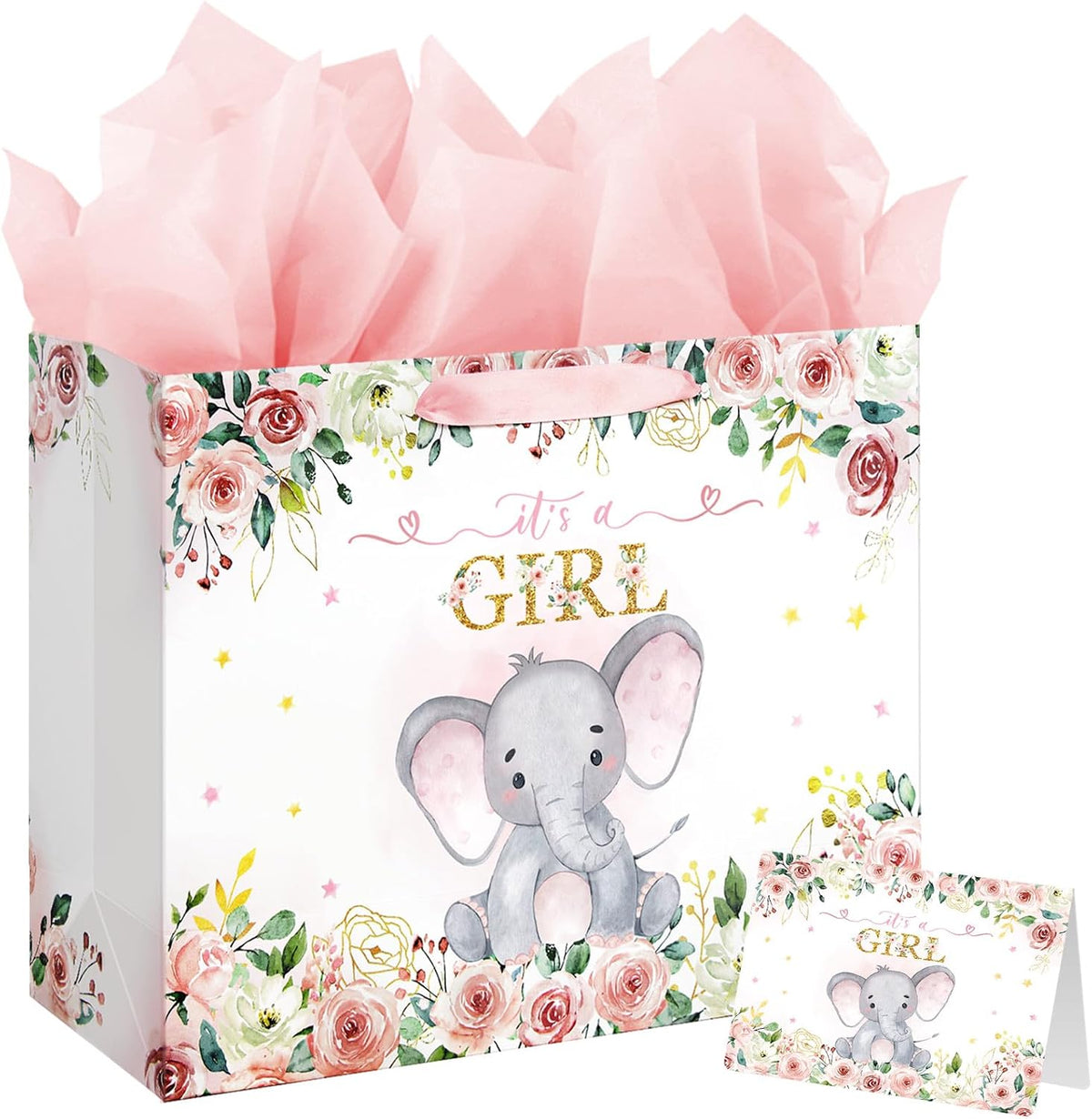 16.5 Inch Extra Large Baby Girl Gift Bag for Baby Shower