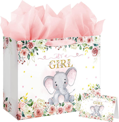 16.5 Inch Extra Large Baby Girl Gift Bag for Baby Shower