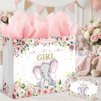 16.5 Inch Extra Large Baby Girl Gift Bag for Baby Shower