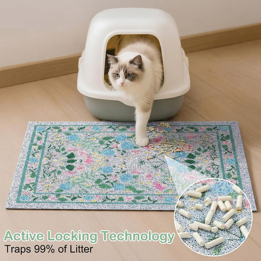 Cat Litter Mat, 33"x22" Non-Slip Washable Trapping Mat for Cats