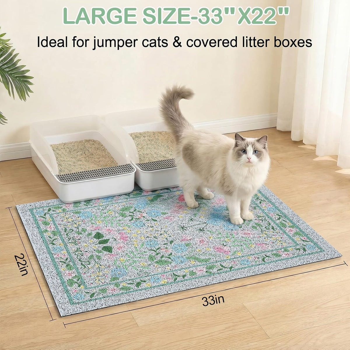 Cat Litter Mat, 33"x22" Non-Slip Washable Trapping Mat for Cats
