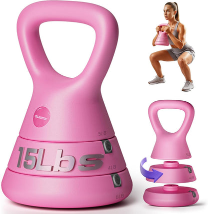 Adjustable Kettlebell, 5lb 9lb 15lb Kettlebell Weights Set, Ergonomic Design & Wide-Handle for Home Gym, Full-Body Workouts Strength Training and Weight Loss, Good for Men Women & Beginners