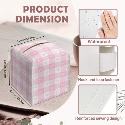 Pink Gingham Bow Decorative Leather Tissue Box Cover - Cute Tissue Holder Gifts for Women and Friends Funny Unique for Home Decor Decorative for Kitchen Bathroom Nightstands Office - A21