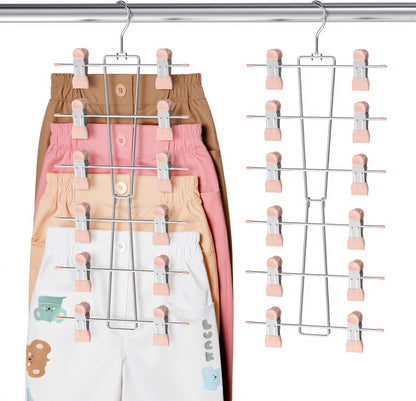 6-Tier Baby Hangers with Clips - Space Saving Kids Pants Hangers for Babies & Kids Pant,Clothe,Adjustable Toddler Clothes Hanger for Newborn Children Closet Organization Pink 2Pack
