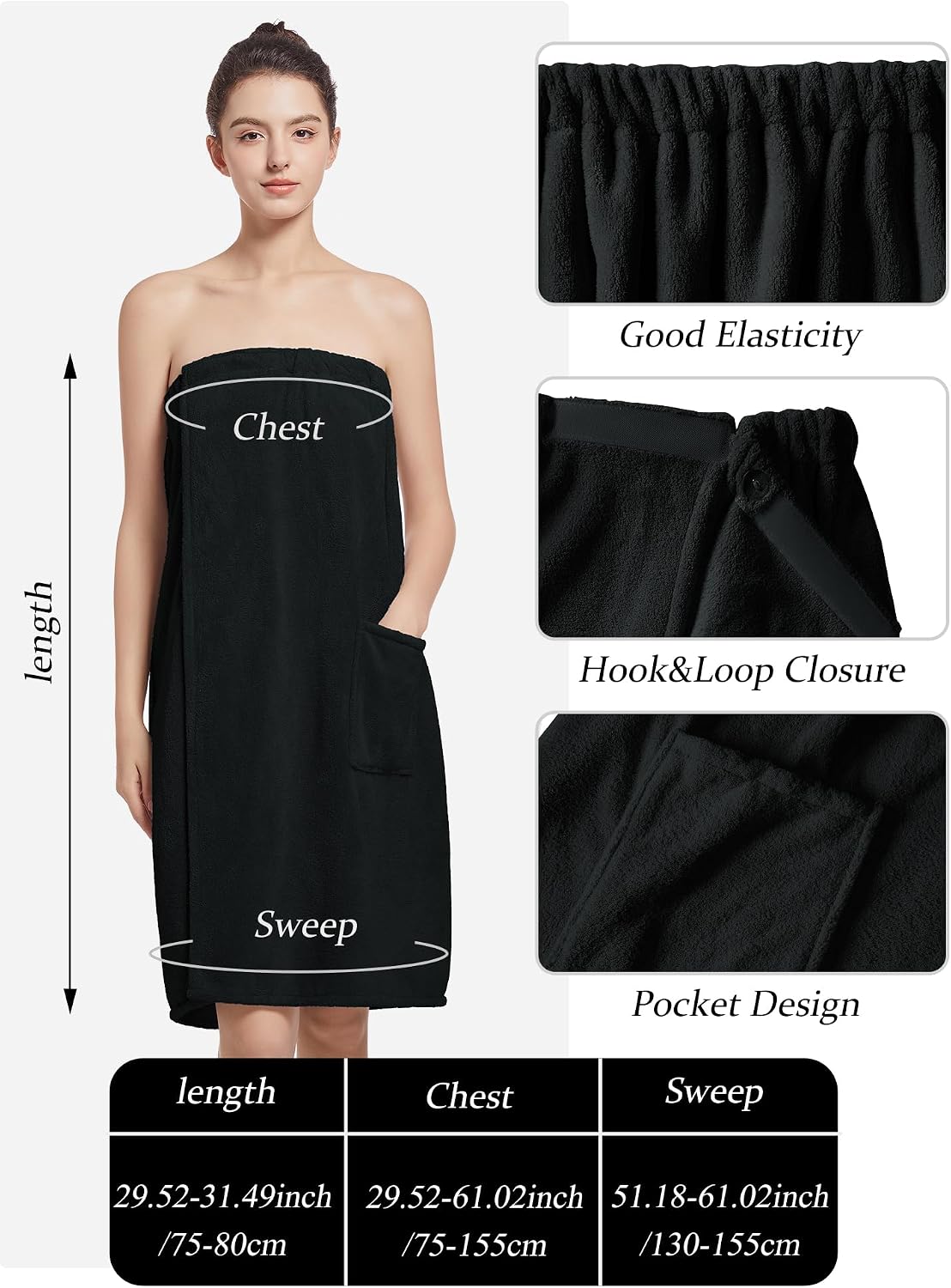 Women'S Soft Wrap Towel Full Length，Bath Robe After Shower Female Plush Long，Spa Bathrobes Lightweight With Pockets