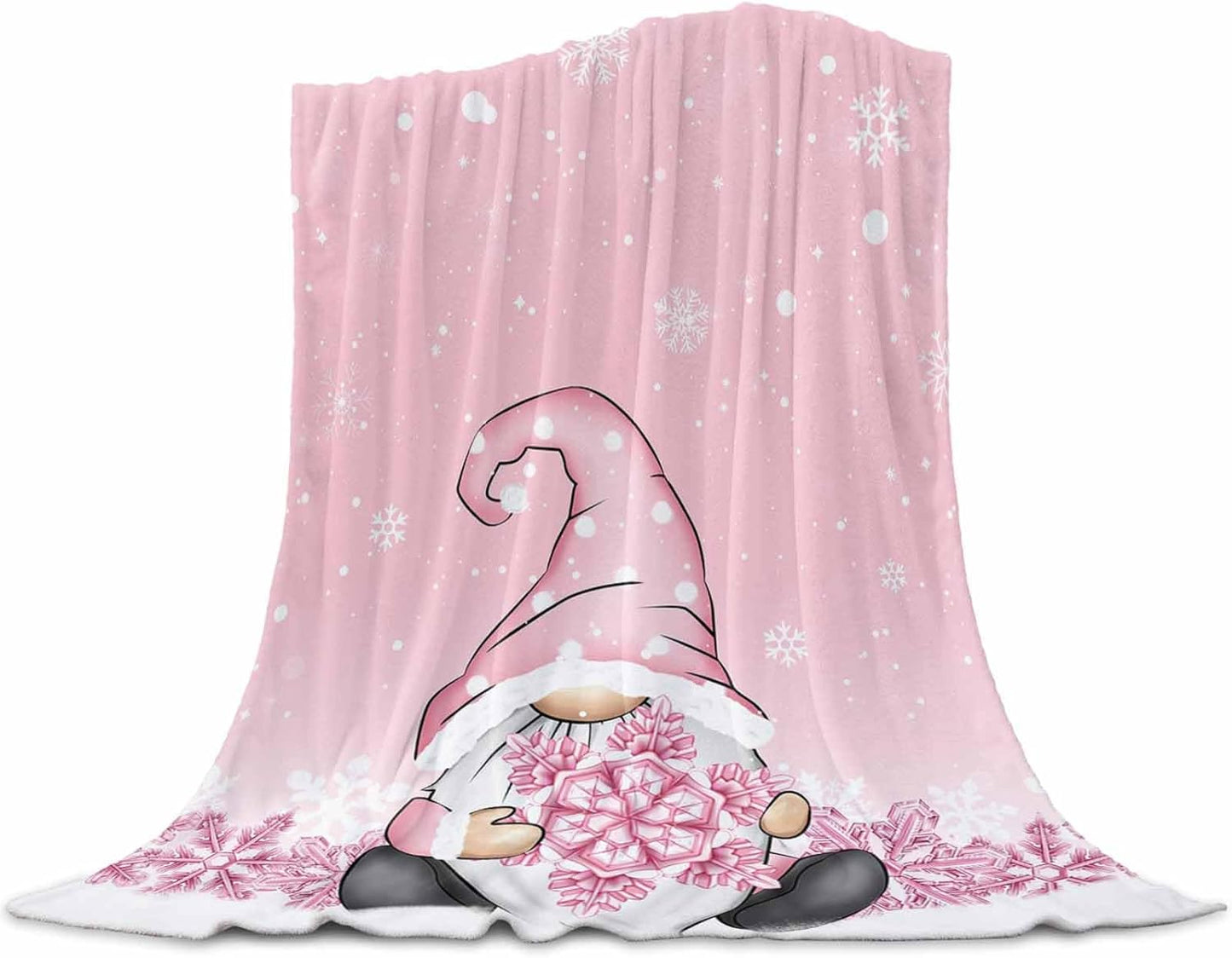 Christmas Throw Blanket Gnome Snowflake Blanket Soft Warm Cozy Flannel Fleece Blanket Pink Christmas Blankets for Home Sofa Chair Beds Christmas Decoration 40" x 50"
