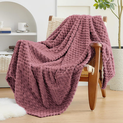 EXQ Home Gentle Soft Fleece Throw Blanket – Cozy Lightweight 3D Imitation Turtle Shell Jacquard Blanket for Couch Bed – All-Season Warm Fuzzy Flannel Blanket for Women Mom Her Gift(60"x80",Dusty Pink)