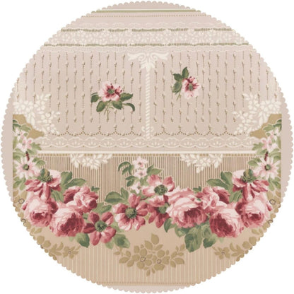 Romantic Victorian Pink Floral Round Tablecloth Washable Scalloped Table Cloth Decorative for Dining Camping Party 60 Inch