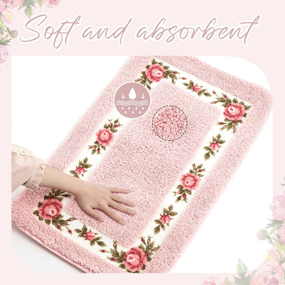 2 Pcs Rose Flowers Bathroom Rugs Set Coquette Room Decor Floral Rugs for Bathroom Bedroom Living Room,Non Skid Absorbent Romantic Rose Flower Area Rugs 2 Shapes(Pink,Small)