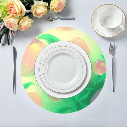 Round Placemats Set of 4 Gradient Transparent Peach Washable Non-Slip Heat Resistant Place Mats, 15.4” Dining Table Place Mats for Kitchen Holiday Party Decoration