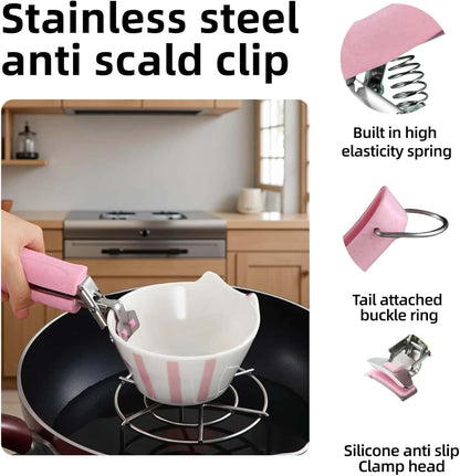 Upgraded Hot Plate Grabber with Silicone Handles Heat-Resistant Silicone Bowl Tongs for Hot Dishes - Non-Slip Stainless Steel Plate Lifter for Microwave/Oven (8-11 Inch, 8LBS) (Pink)