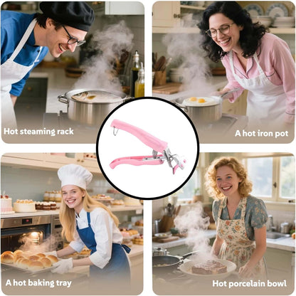 Upgraded Hot Plate Grabber with Silicone Handles Heat-Resistant Silicone Bowl Tongs for Hot Dishes - Non-Slip Stainless Steel Plate Lifter for Microwave/Oven (8-11 Inch, 8LBS) (Pink)