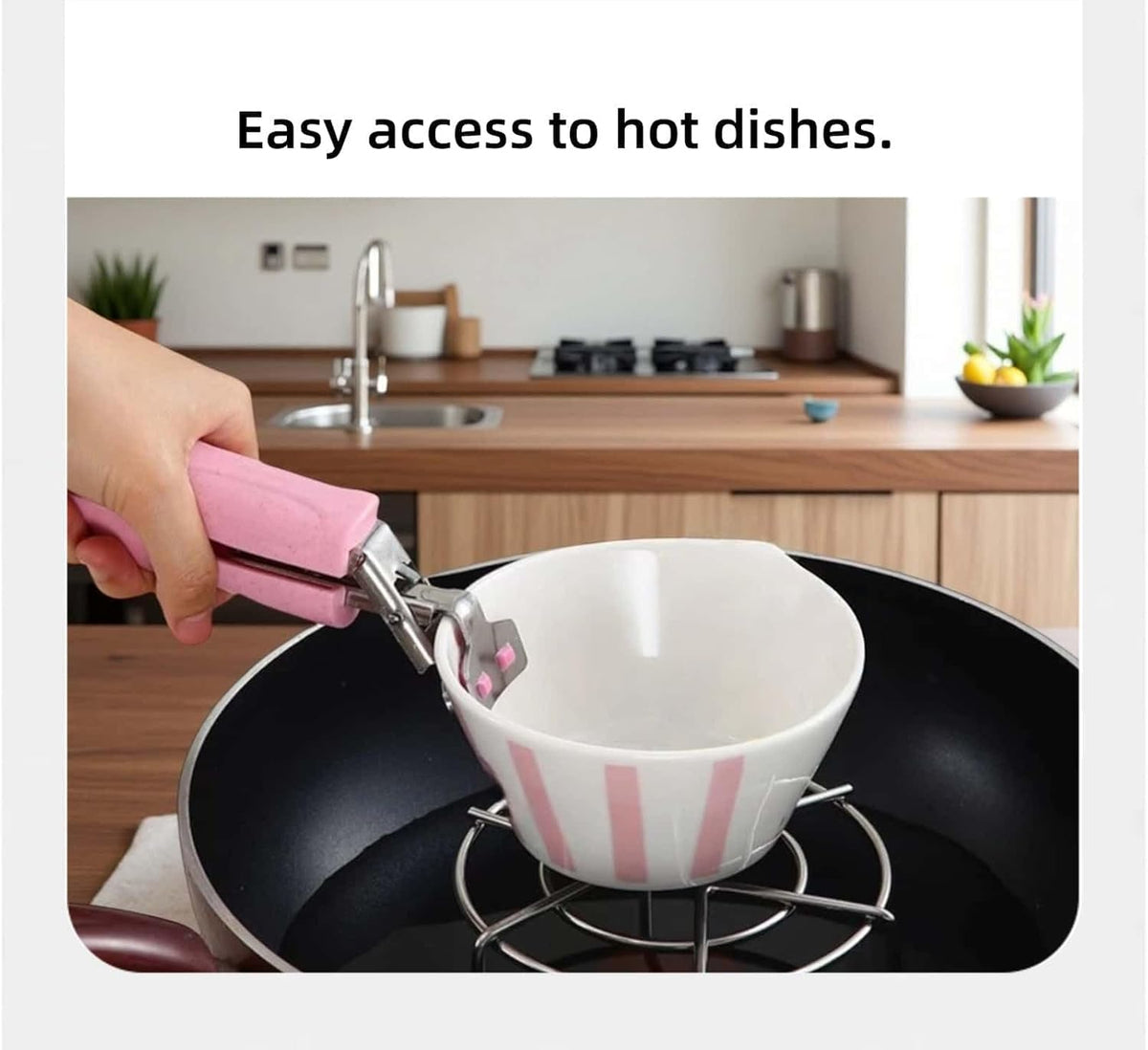 Upgraded Hot Plate Grabber with Silicone Handles Heat-Resistant Silicone Bowl Tongs for Hot Dishes - Non-Slip Stainless Steel Plate Lifter for Microwave/Oven (8-11 Inch, 8LBS) (Pink)