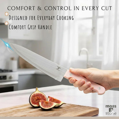 Pink 14 Pcs Kitchen Knife Set with Block, Stainless Steel