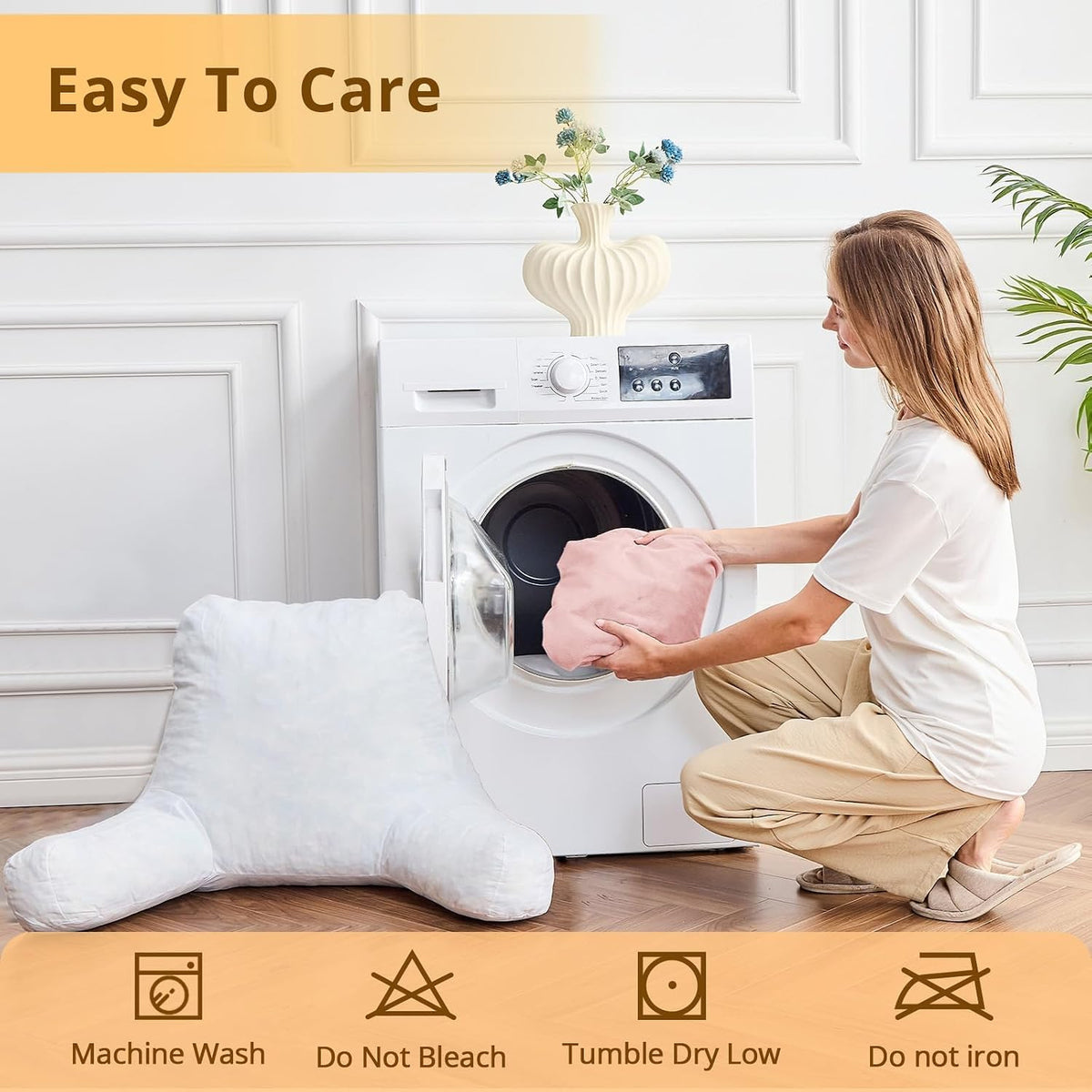 Reading Pillow for Bed, Back Pillow for Sitting Up, Peach Pink