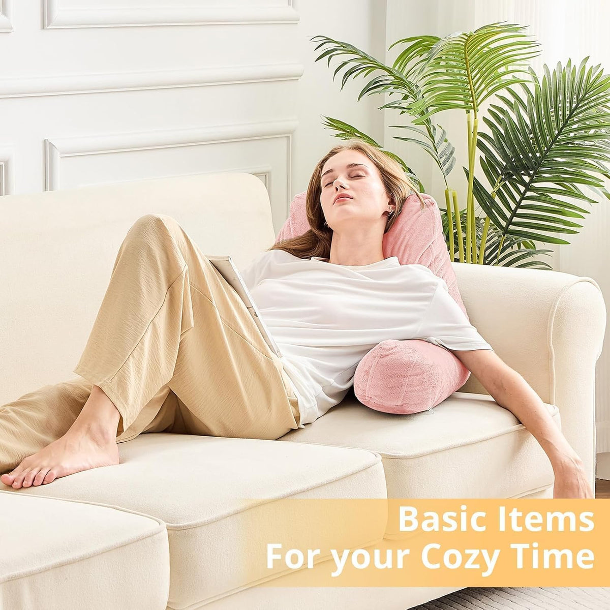 Reading Pillow for Bed, Back Pillow for Sitting Up, Peach Pink