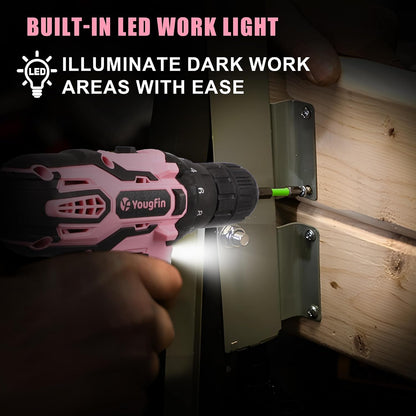 Pink Cordless Drill Driver Set 12V with Charger and 195PCS Tool Kit
