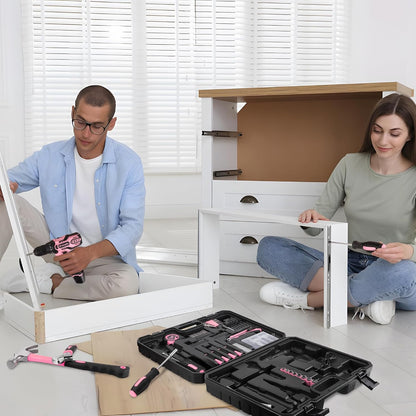 Pink Cordless Drill Driver Set 12V with Charger and 195PCS Tool Kit