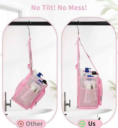 Shower Caddy Portable Mesh Shower Bag for College Dorm Room Essentials Pink