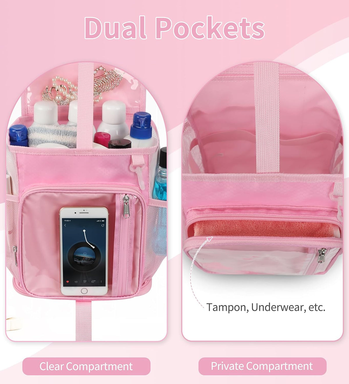 Shower Caddy Portable Mesh Shower Bag for College Dorm Room Essentials Pink