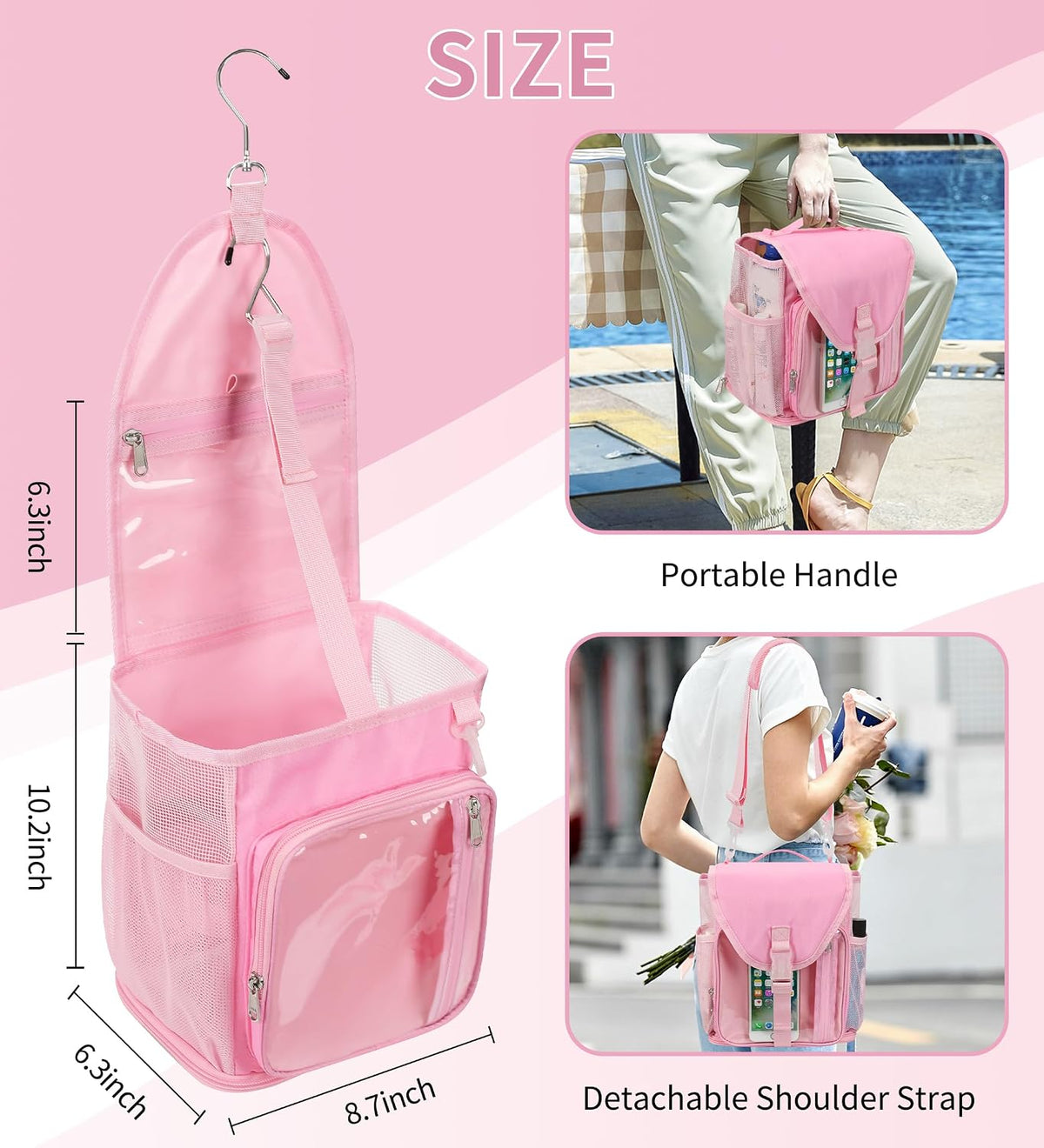 Shower Caddy Portable Mesh Shower Bag for College Dorm Room Essentials Pink