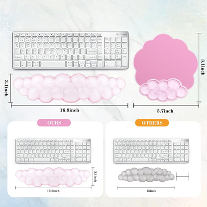 Gel Cloud Keyboard and Mouse Wrist Rest, Cute Wrist Support and Arm Support Rest for Typing Pain Relief，Suitable for Office/Computer/Laptop/Gaming Set-Pink