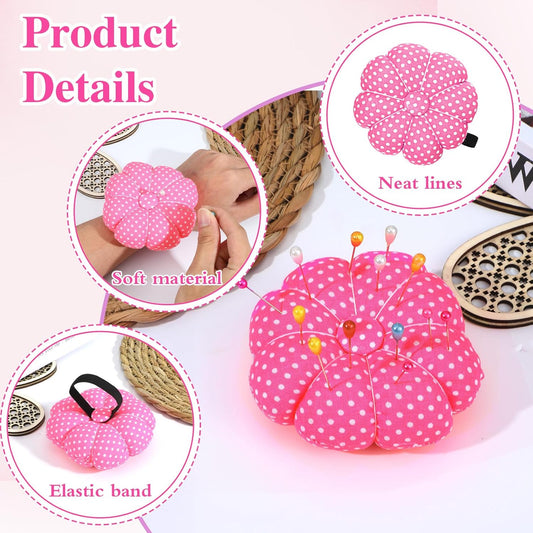 Wrist Pin Cushion for Sewing Pink Pumpkin Pin Cushion Wrist Pincushions for Sewing Cute Sew Cushions for Wrists Wristband Pins Cushions Needlework Supplies, Hot Pink