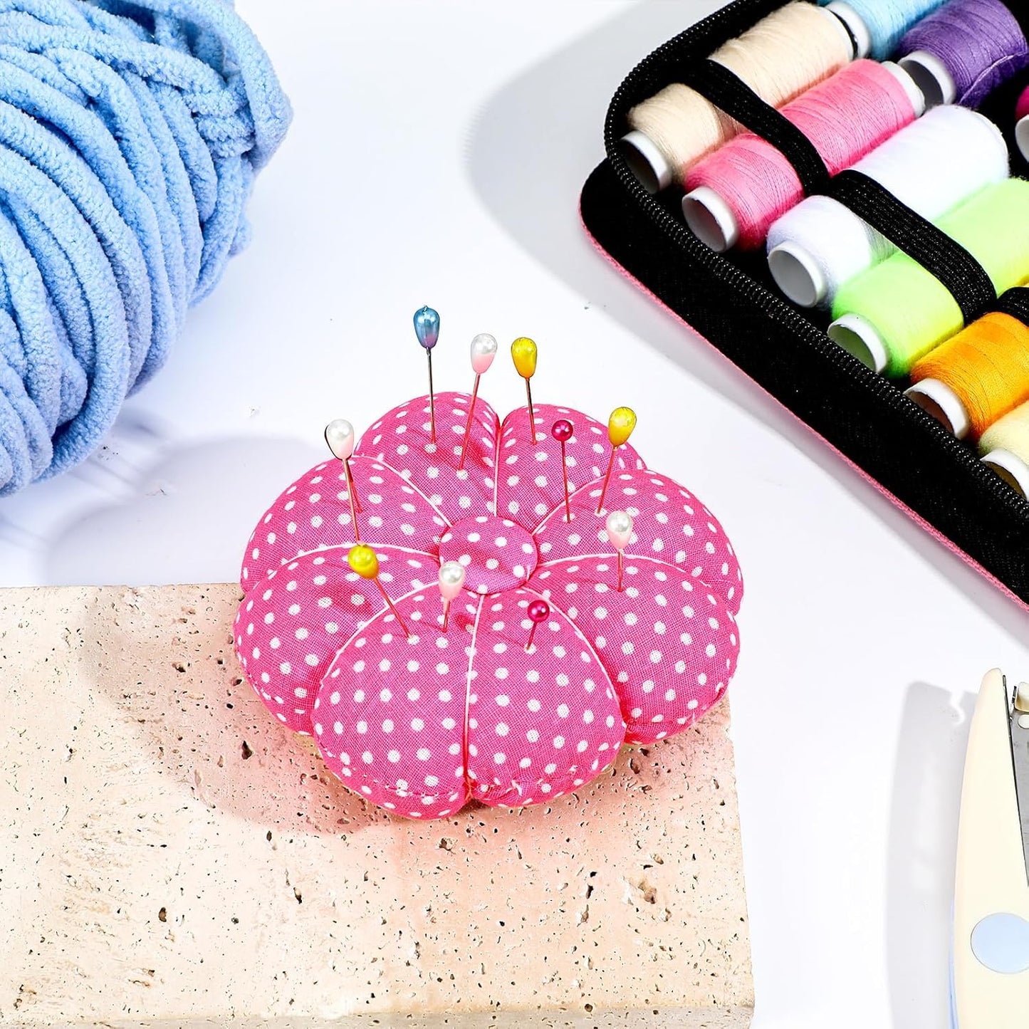 Wrist Pin Cushion for Sewing Pink Pumpkin Pin Cushion Wrist Pincushions for Sewing Cute Sew Cushions for Wrists Wristband Pins Cushions Needlework Supplies, Hot Pink